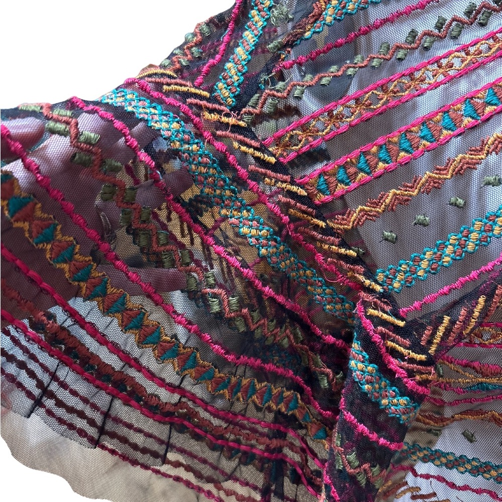 Maeve (Anthropologie) Naples Embroidered Colorful Mesh Top, Size M